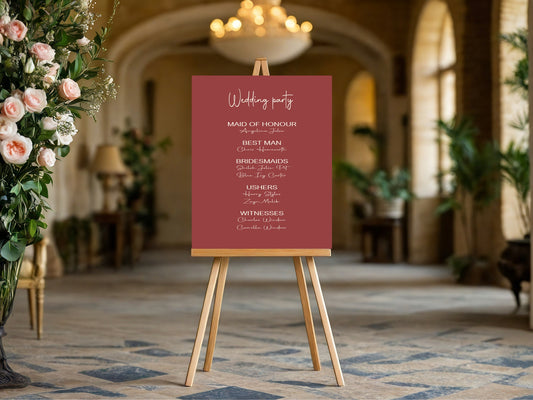 Rosewood Wedding Party Sign - List Special Roles