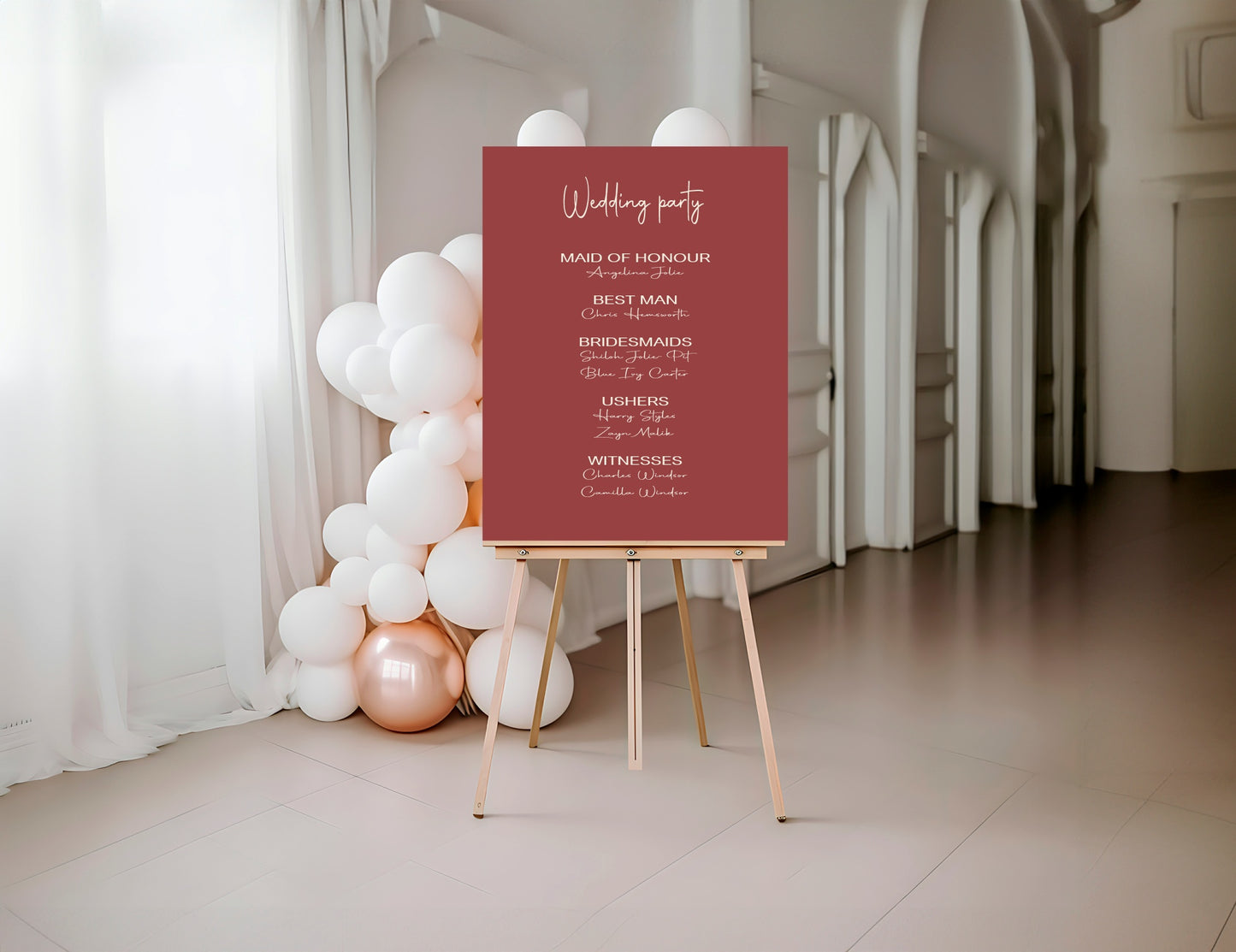 Rosewood Wedding Party Sign - List Special Roles