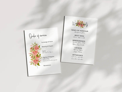 Pink Rose Order Of Service Wedding Party Sign