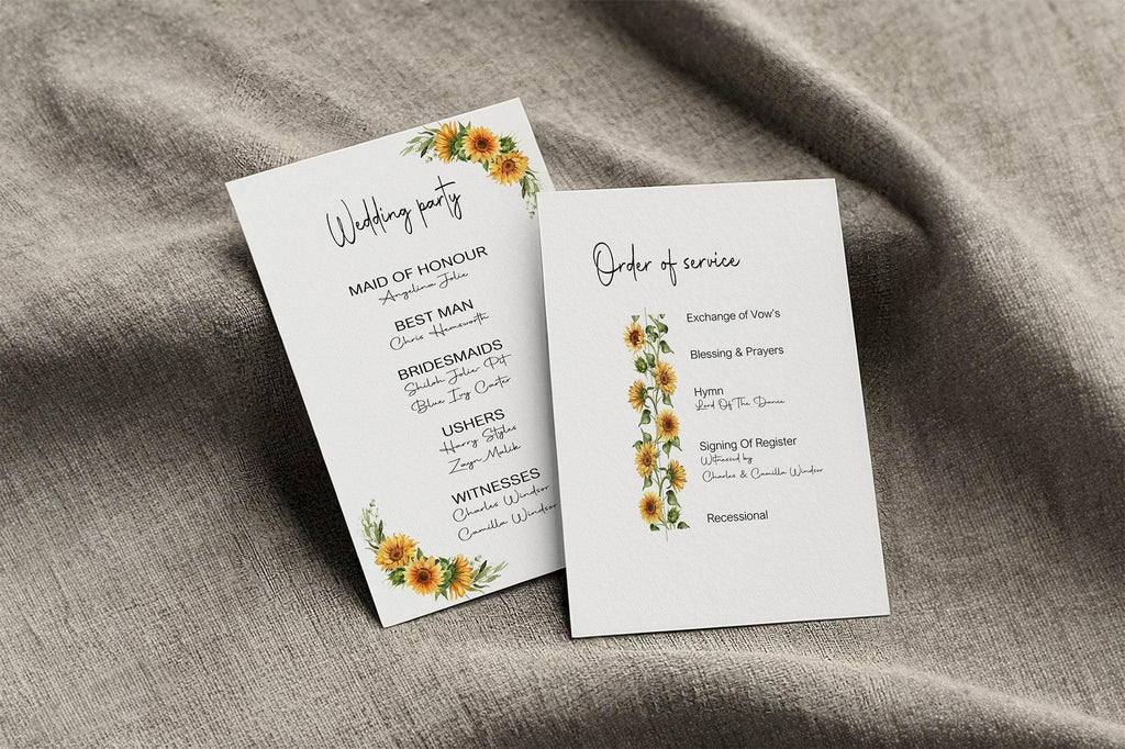 Sunflower Order Of Service Wedding Party Sign - Larosier Prints
