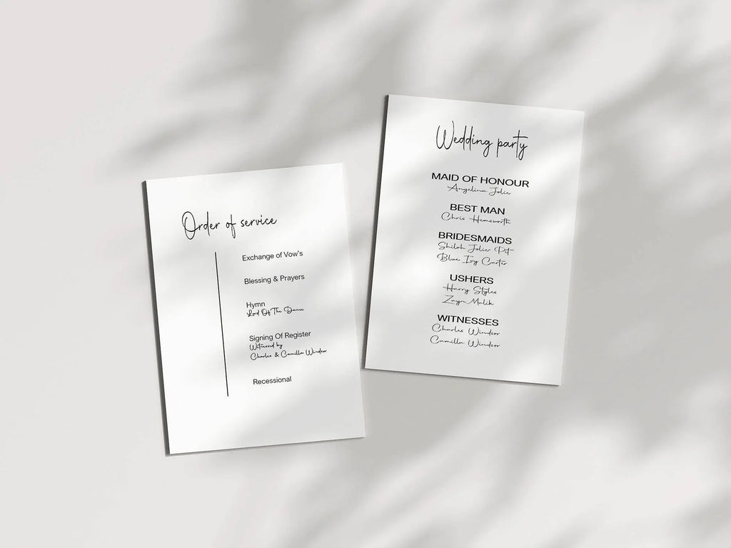 Minimalist Order Of Service Wedding Party Sign - Larosier Prints