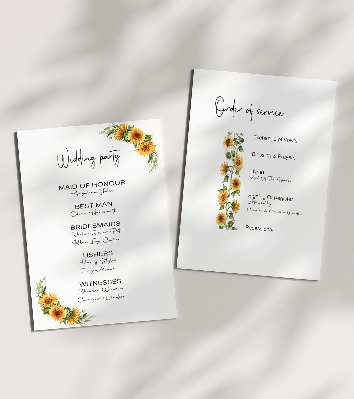 Sunflower Order Of Service Wedding Party Sign