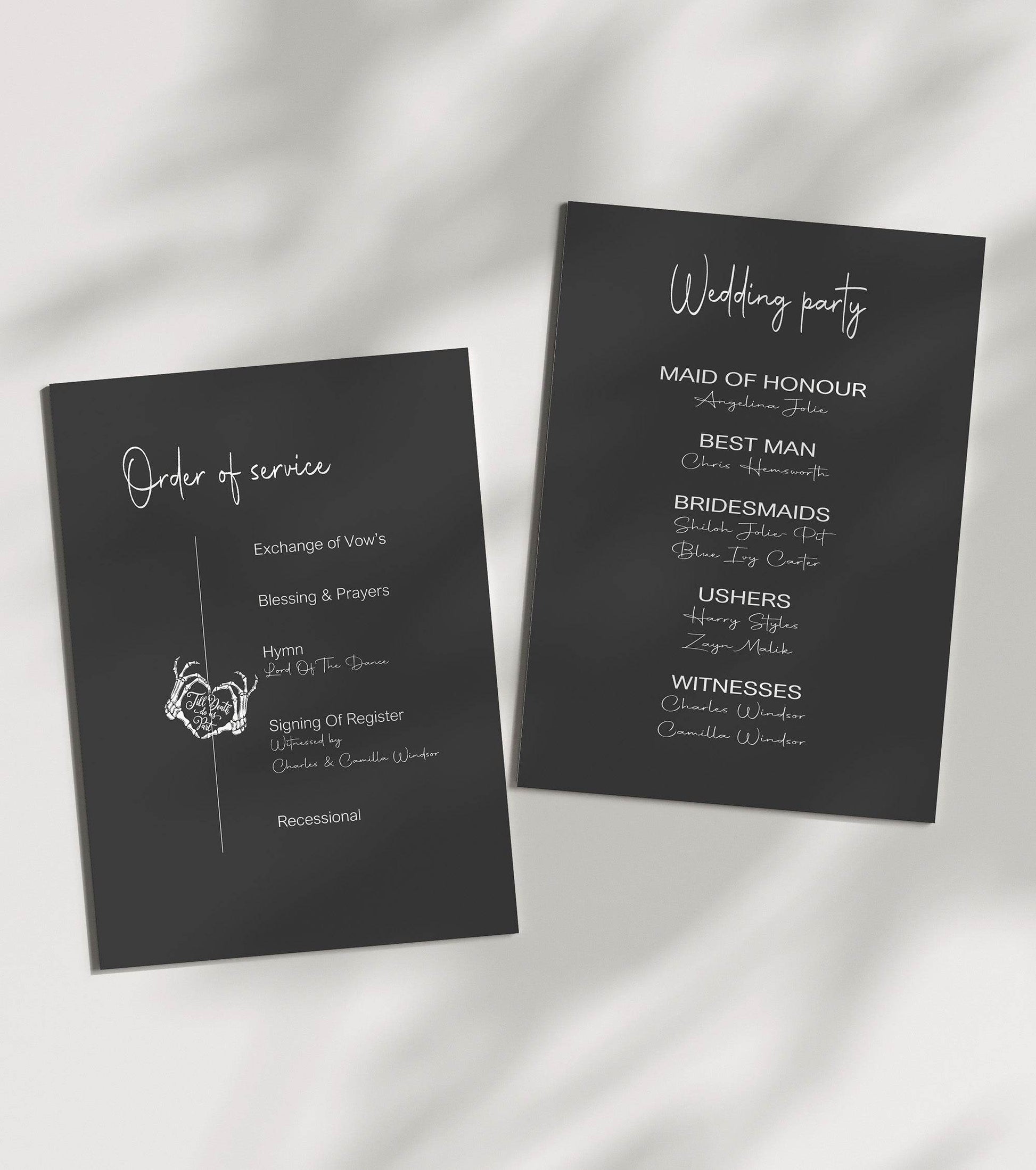 Gothic Order Of Service Wedding Party Sign