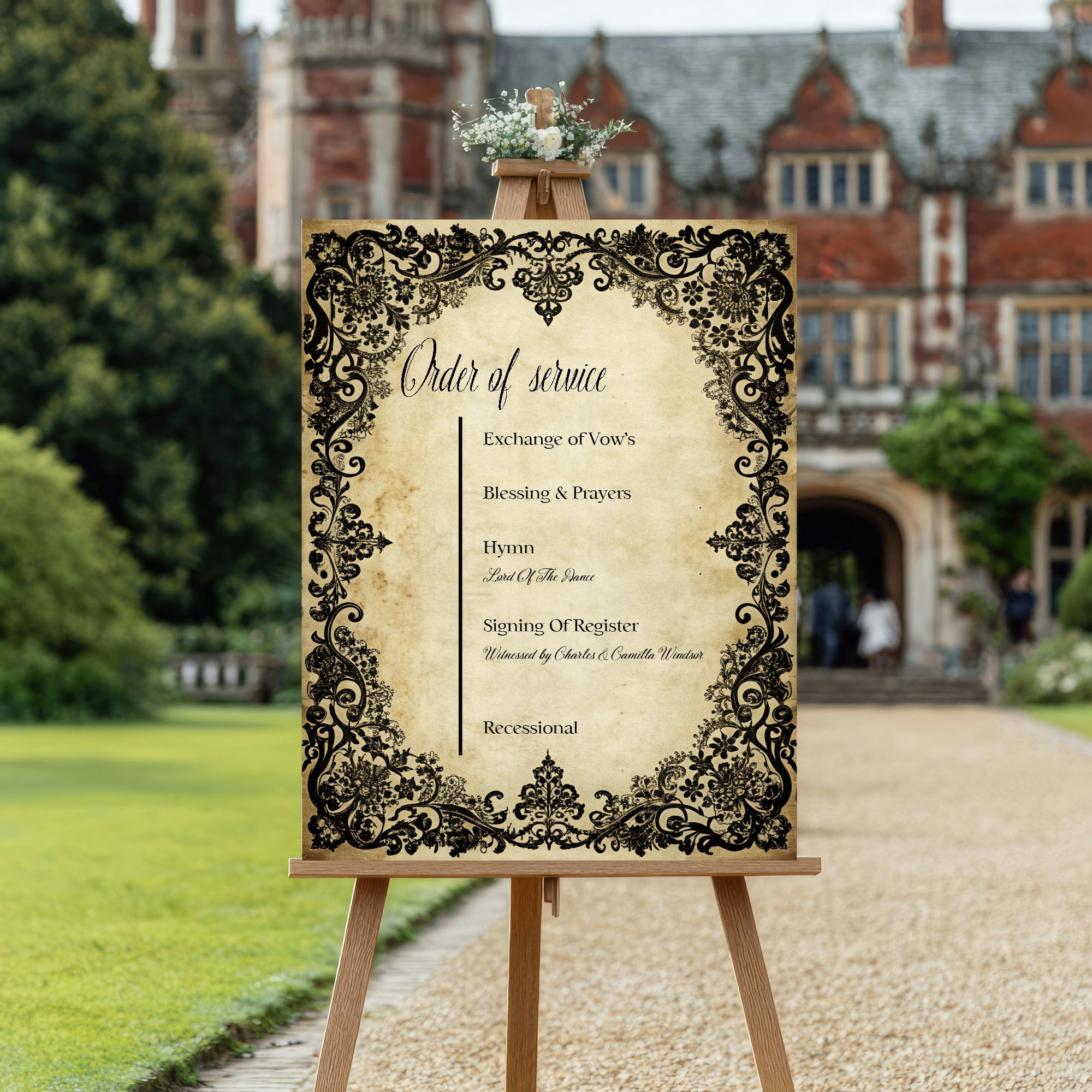 Black Lace Wedding Party Roles Sign