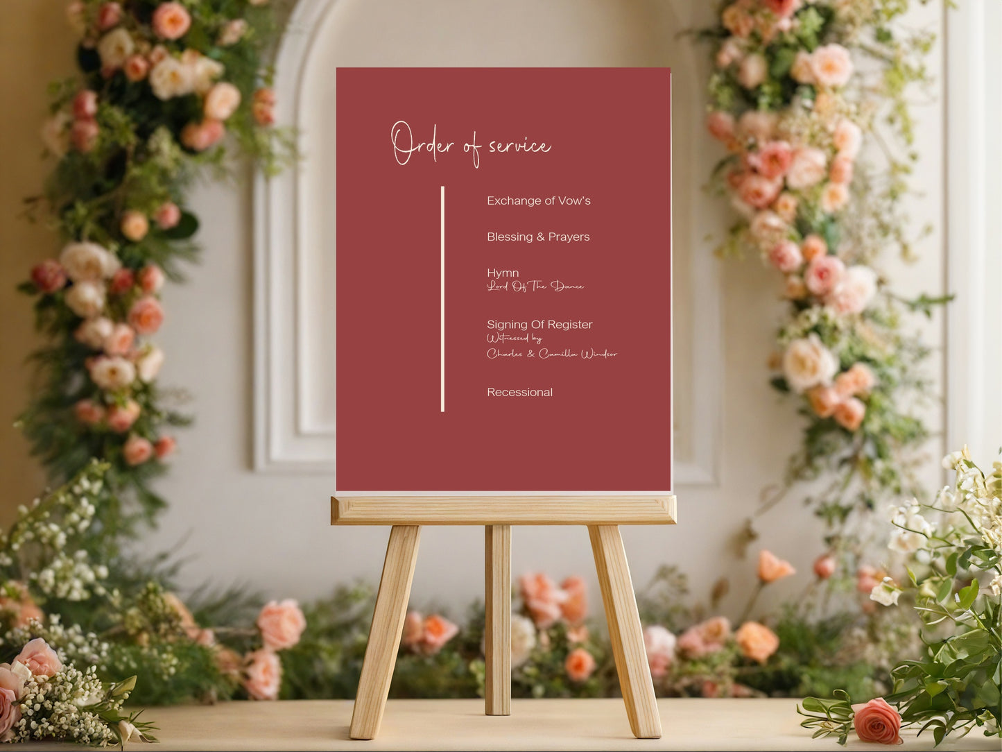 Rosewood Order Of Service Wedding Party Sign