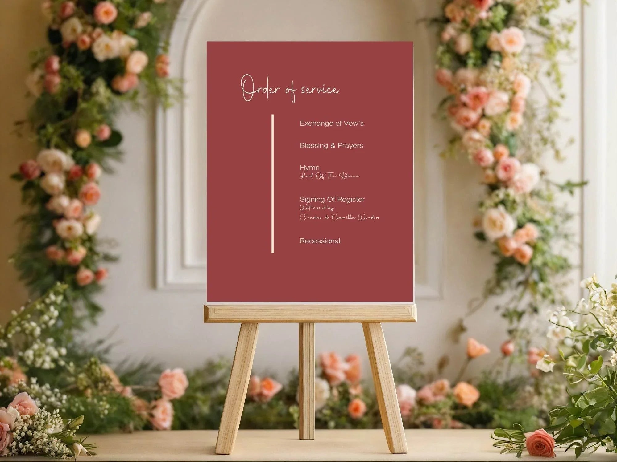 Rosewood Order Of Service Wedding Party Sign - Larosier Prints