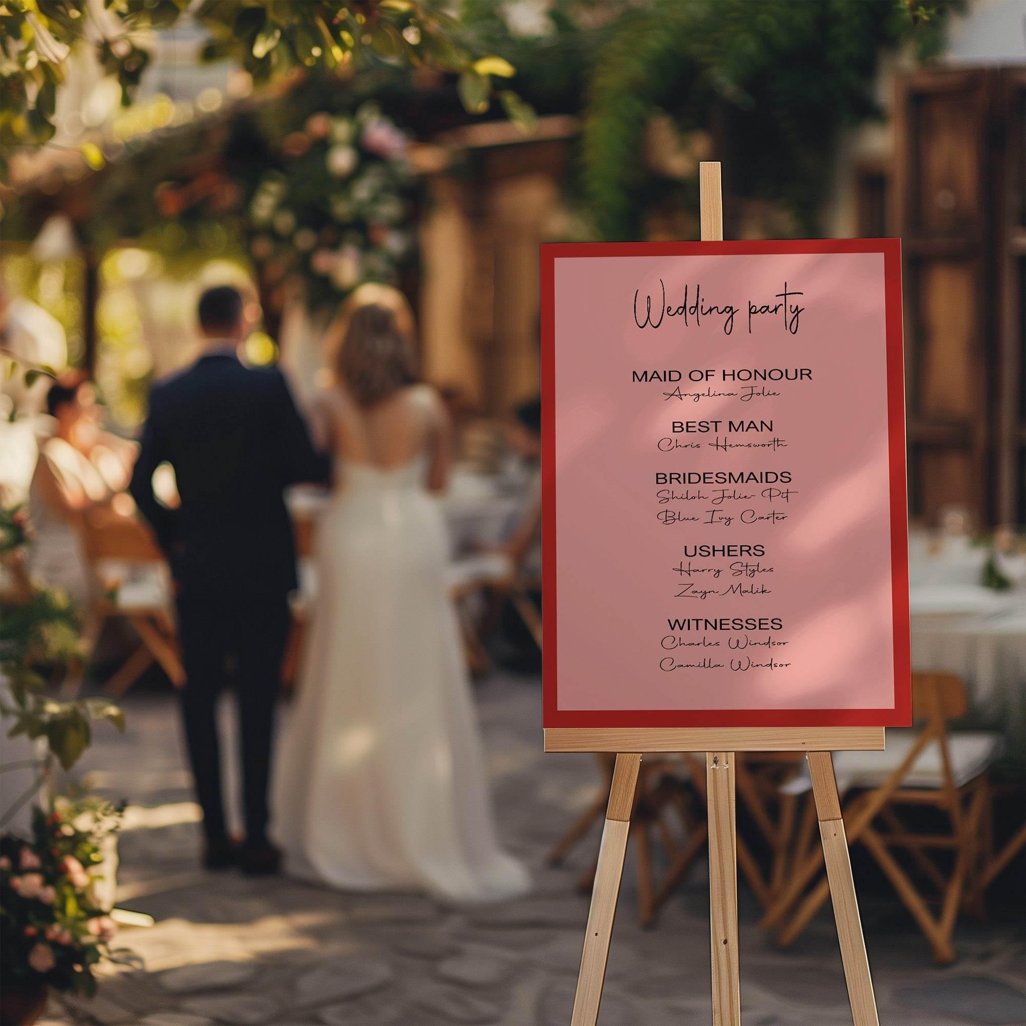 Red & Pink Wedding Party Sign - List Special Roles - Larosier Prints
