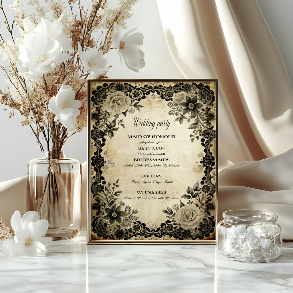 Black Rose Wedding Order Of Service Sign