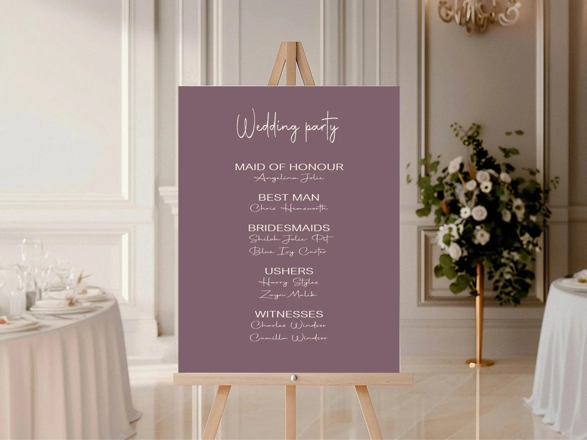 Heather Wedding Party Sign - List Special Roles - Larosier Prints