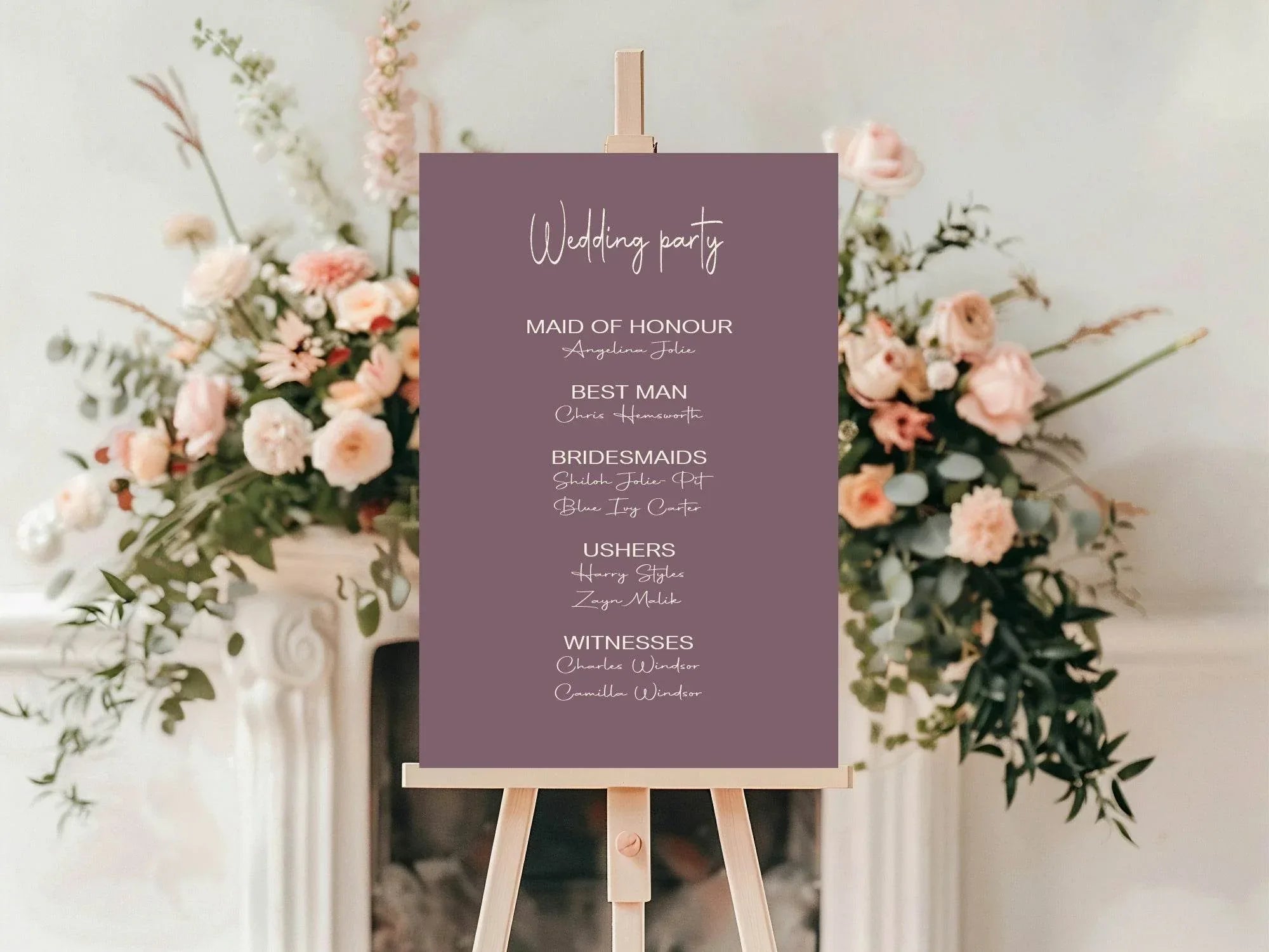 Heather Wedding Party Sign - List Special Roles - Larosier Prints