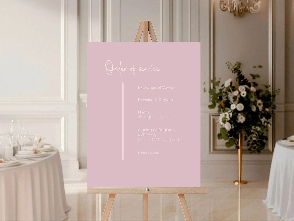 Dusky Pink Order Of Service Wedding Party Sign - Larosier Prints