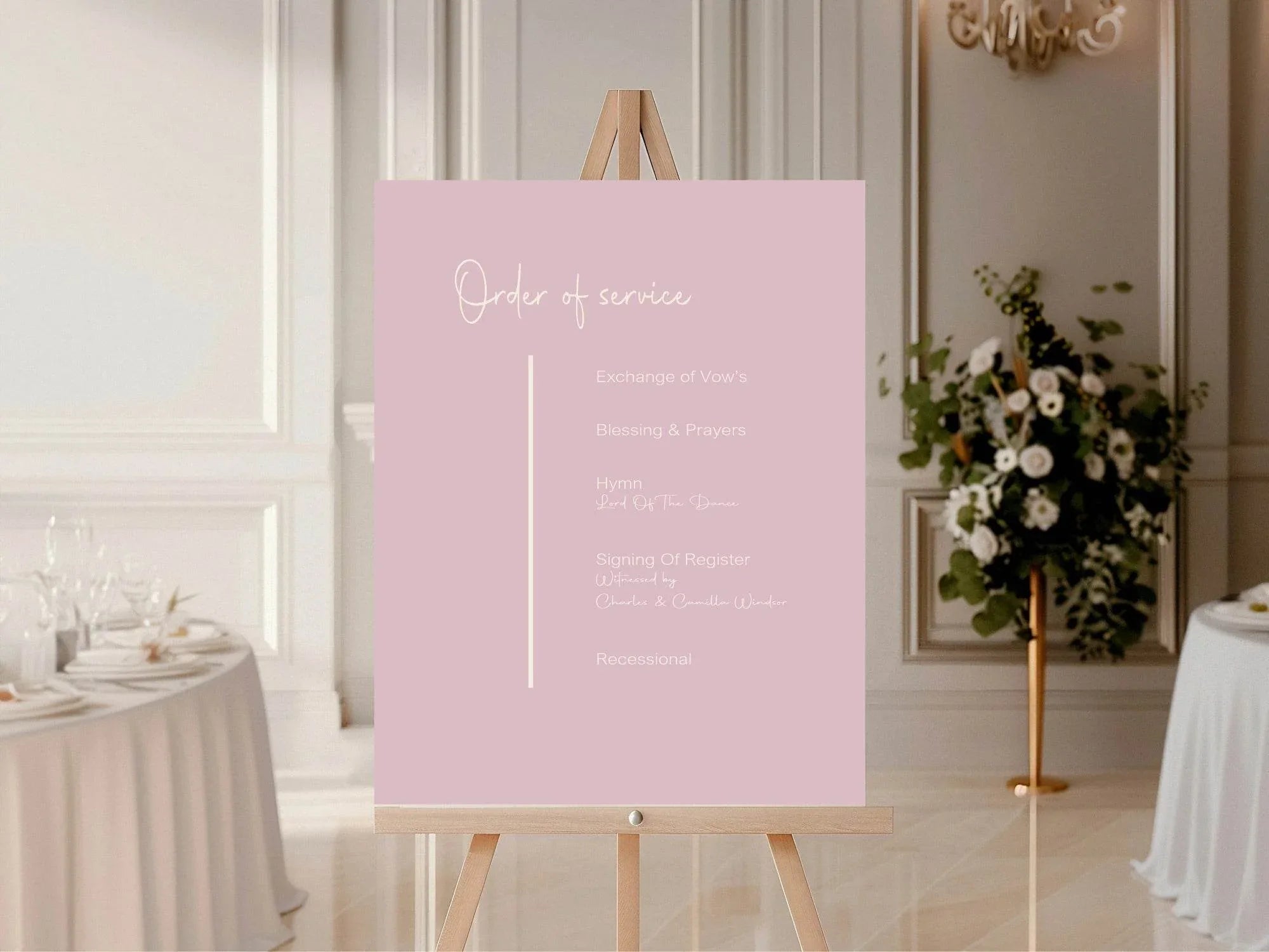Dusky Pink Order Of Service Wedding Party Sign - Larosier Prints