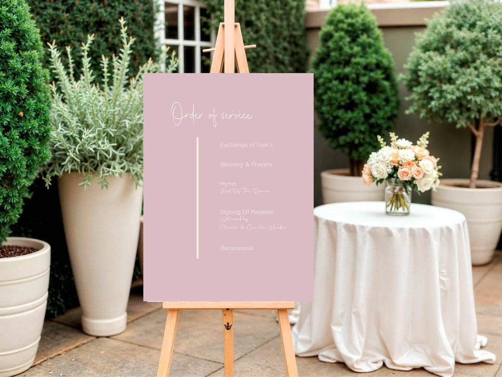Dusky Pink Order Of Service Wedding Party Sign - Larosier Prints