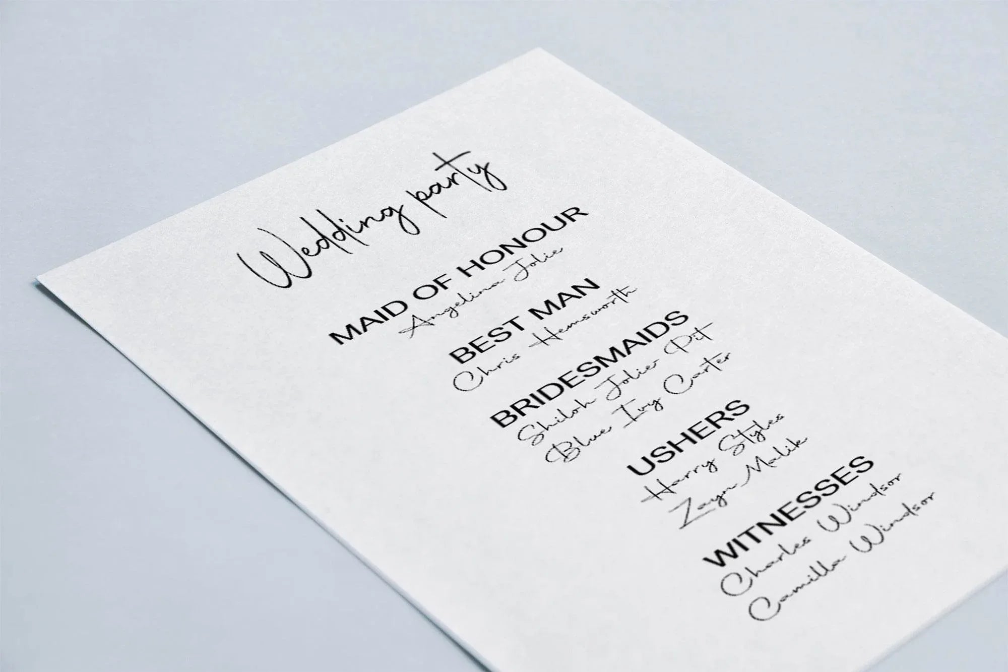 Minimalist Wedding Party Sign - List Special Roles - Larosier Prints
