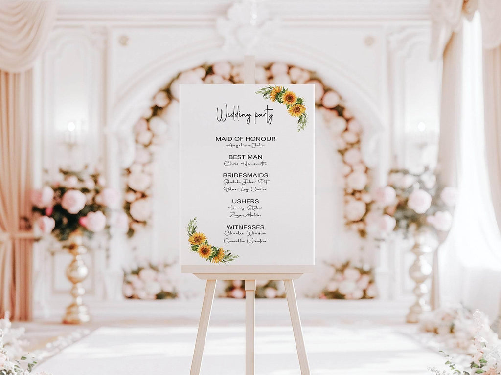 Sunflower Wedding Party Sign - List Special Roles - Larosier Prints