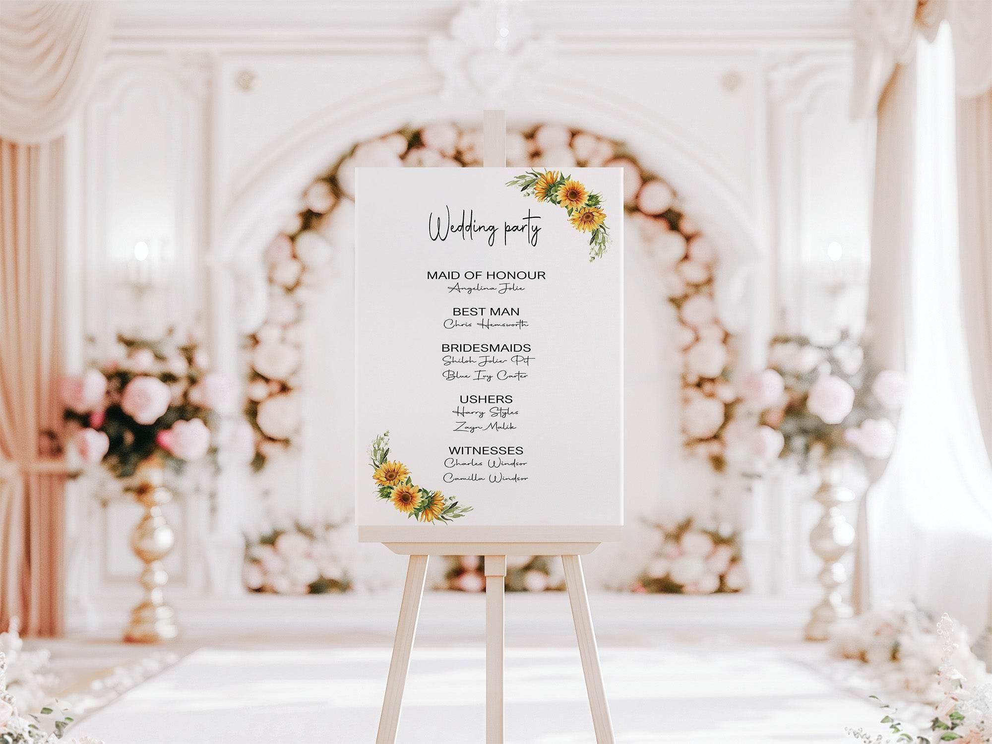 Sunflower Wedding Party Sign - List Special Roles - Larosier Prints