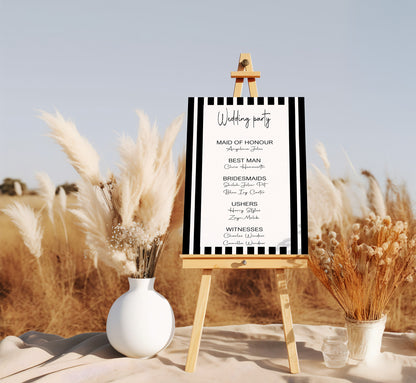 Black & White Stripe Wedding Party Sign - List Special Roles