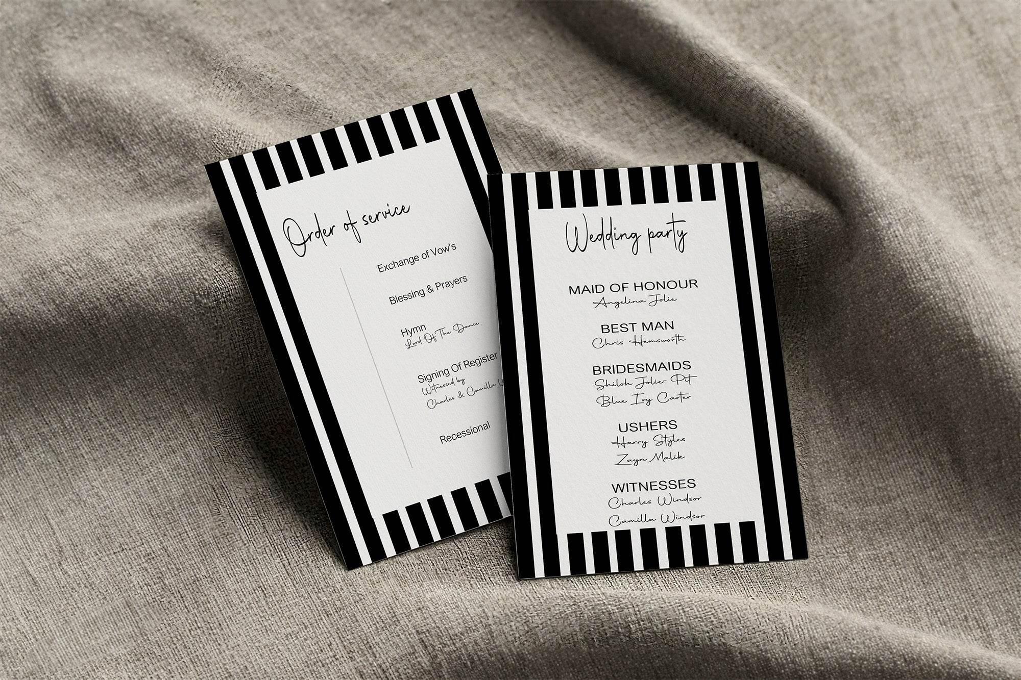 Black & White Stripe Wedding Party Sign - List Special Roles - Larosier Prints