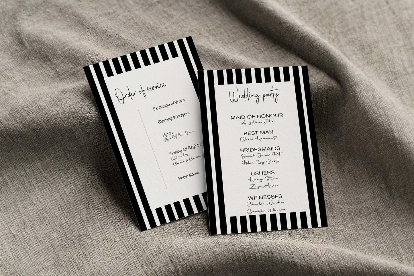 Black & White Stripe Order Of Service Wedding Party Sign