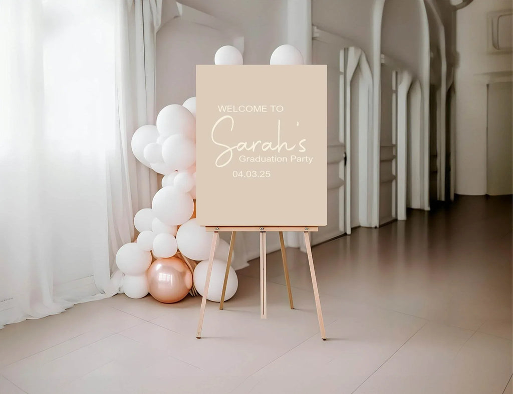 Pastel Welcome Graduation Party Sign | Beige, Blue, Green, Lilac & Pink - Larosier Prints