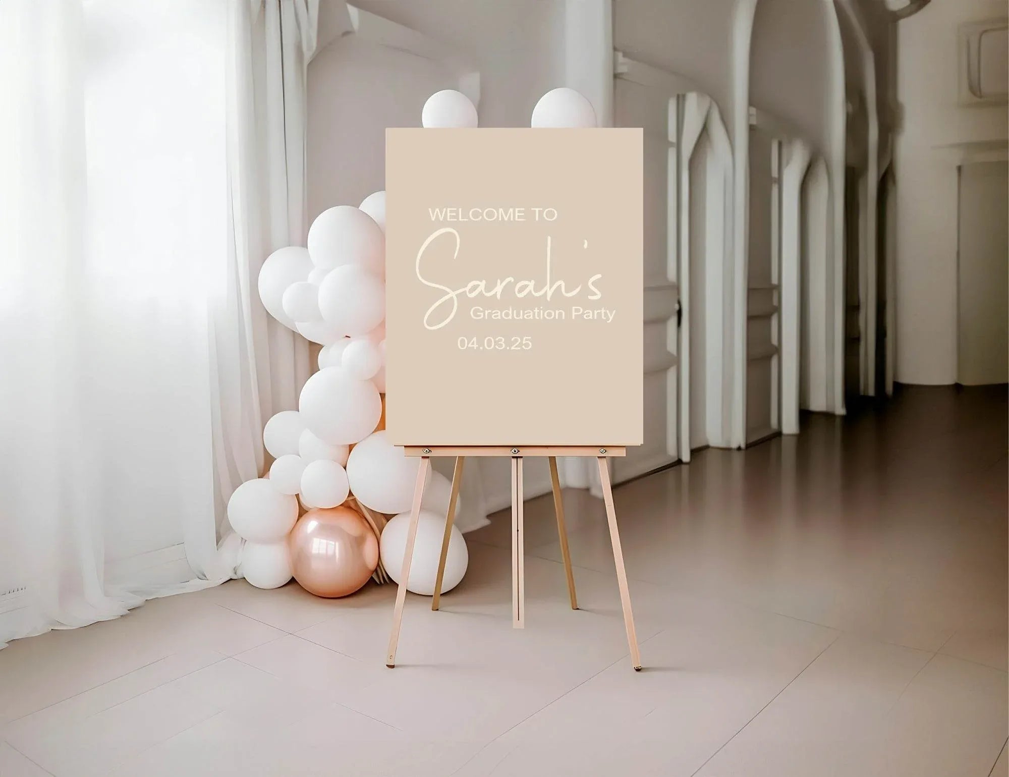 Pastel Welcome Graduation Party Sign | Beige, Blue, Green, Lilac & Pink - Larosier Prints