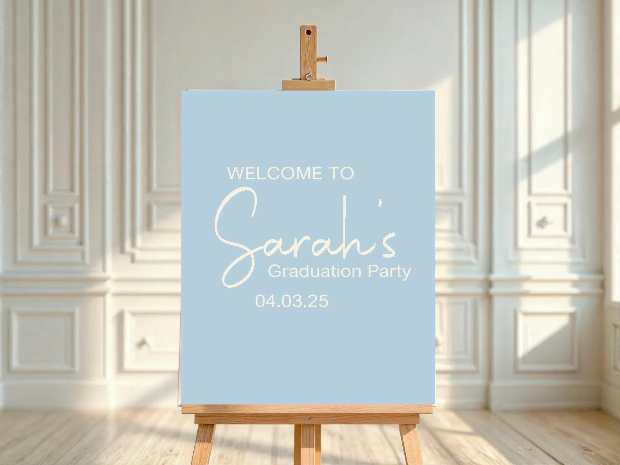 Pastel Welcome Graduation Party Sign | Beige, Blue, Green, Lilac & Pink - Larosier Prints