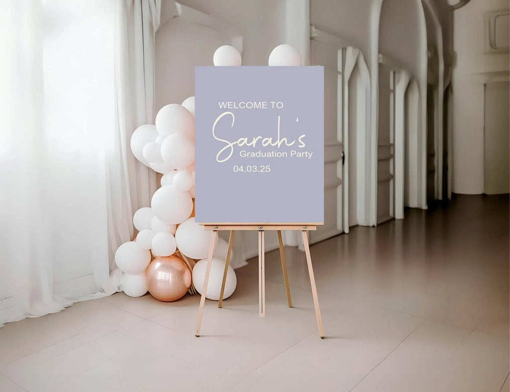 Pastel Welcome Graduation Party Sign | Beige, Blue, Green, Lilac & Pink - Larosier Prints