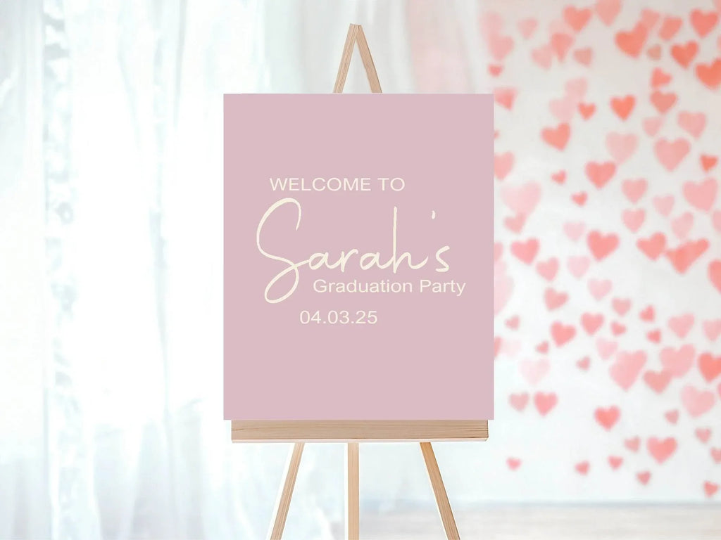 Pastel Welcome Graduation Party Sign | Beige, Blue, Green, Lilac & Pink - Larosier Prints