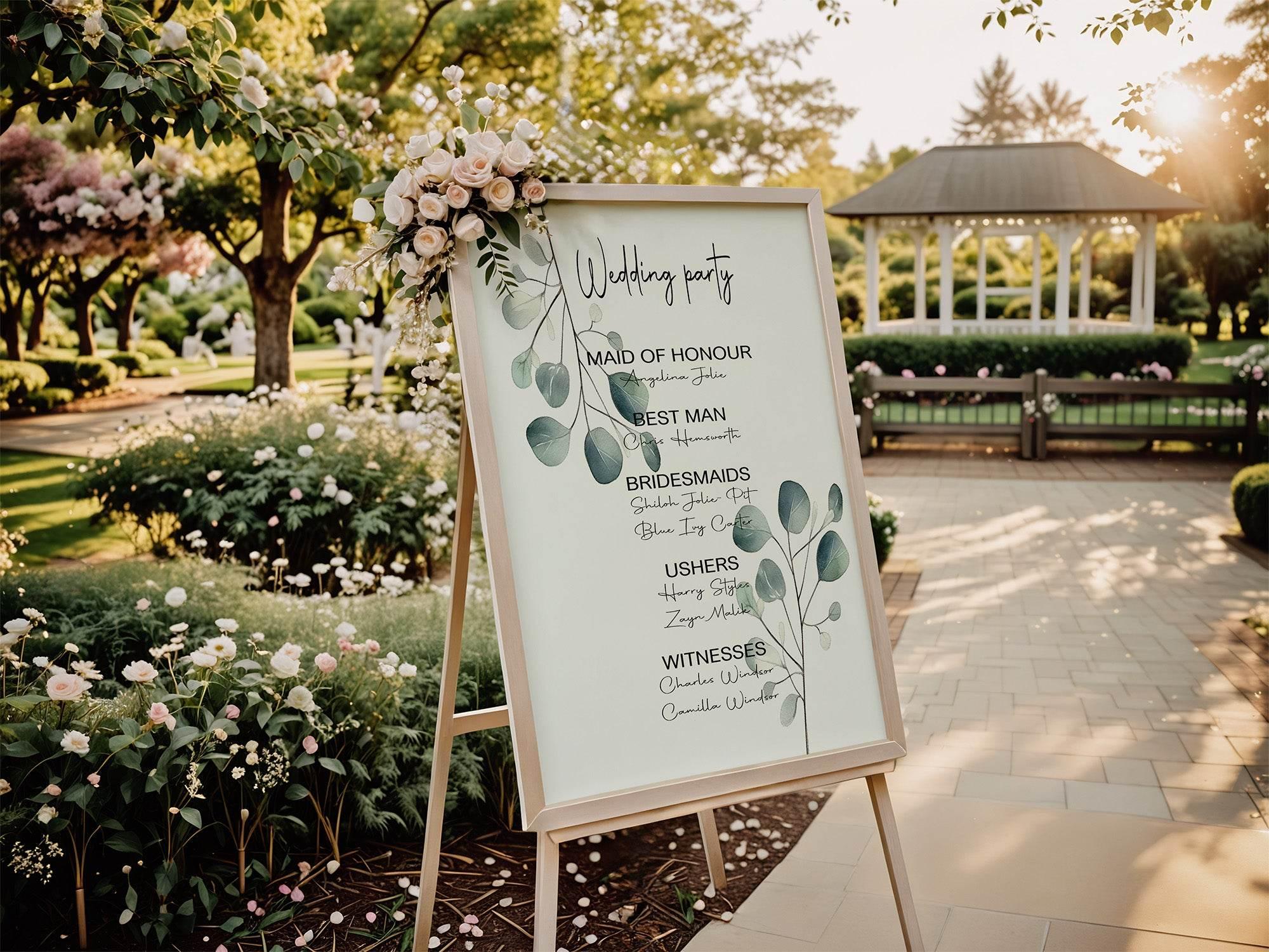 Eucalyptus Order Of Service Wedding Party Sign - Larosier Prints