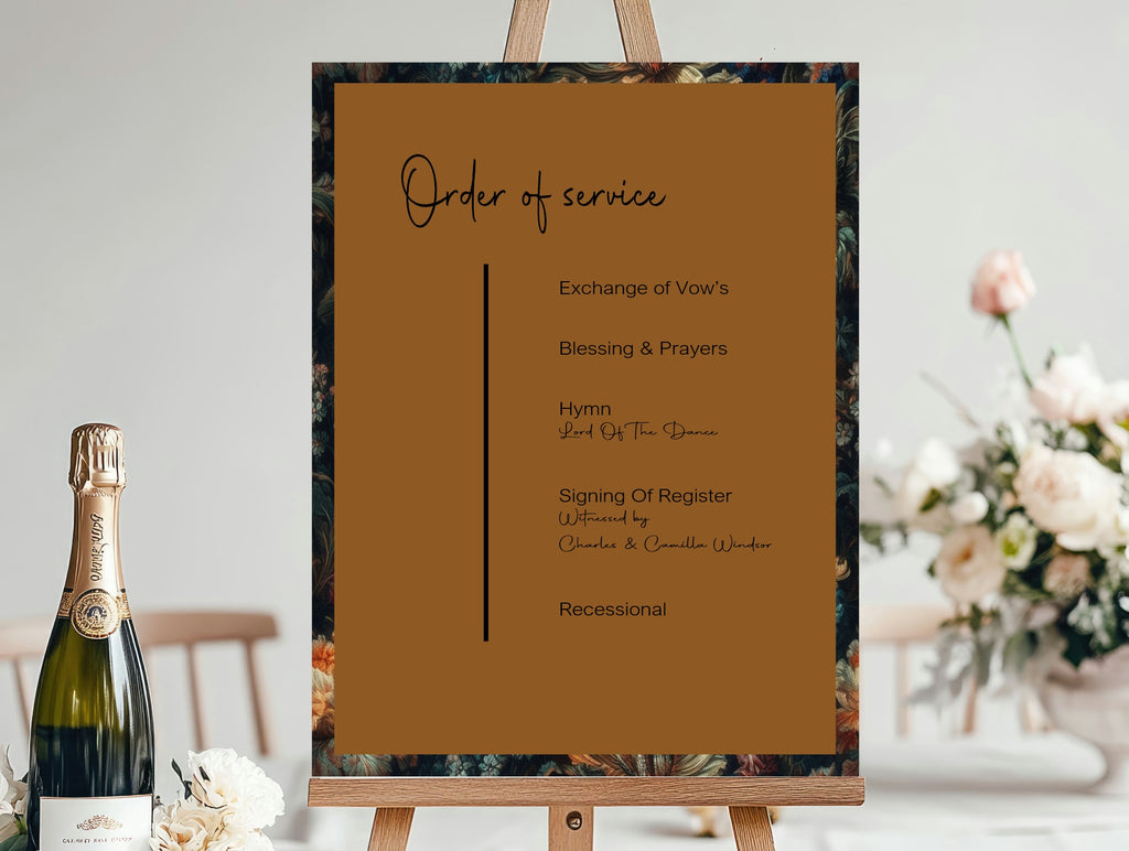 Moody Floral Wedding Party Roles Sign