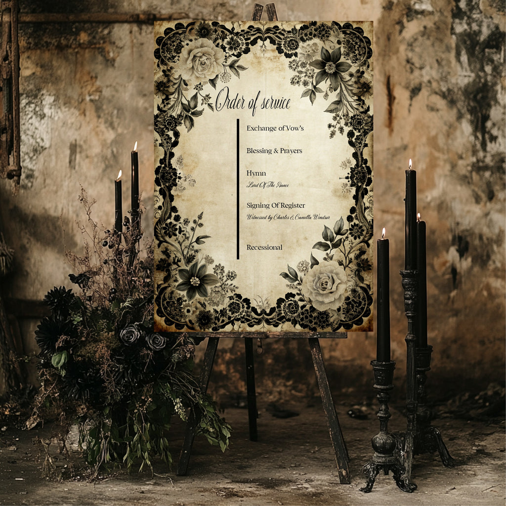 Gothic Engagement Welcome Party Sign | Black Rose
