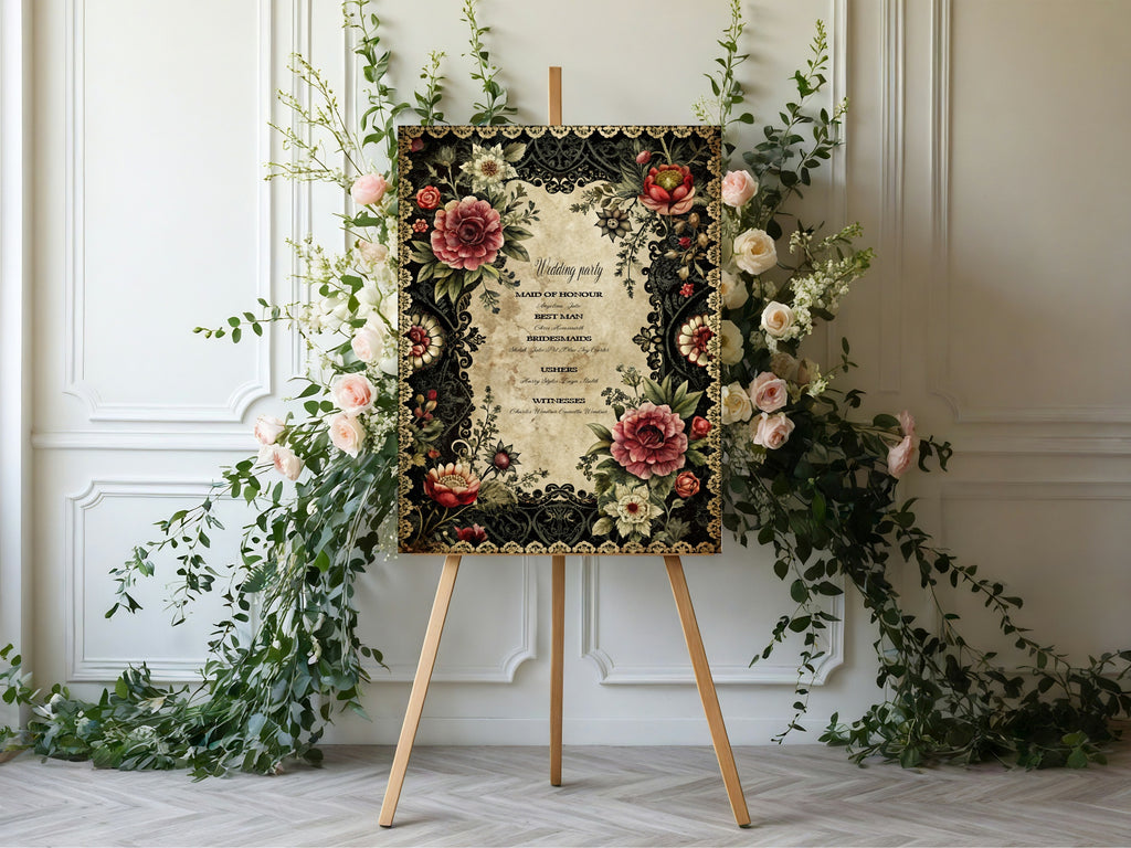 Gothic Engagement Welcome Party Sign | Gothic Floral Frame