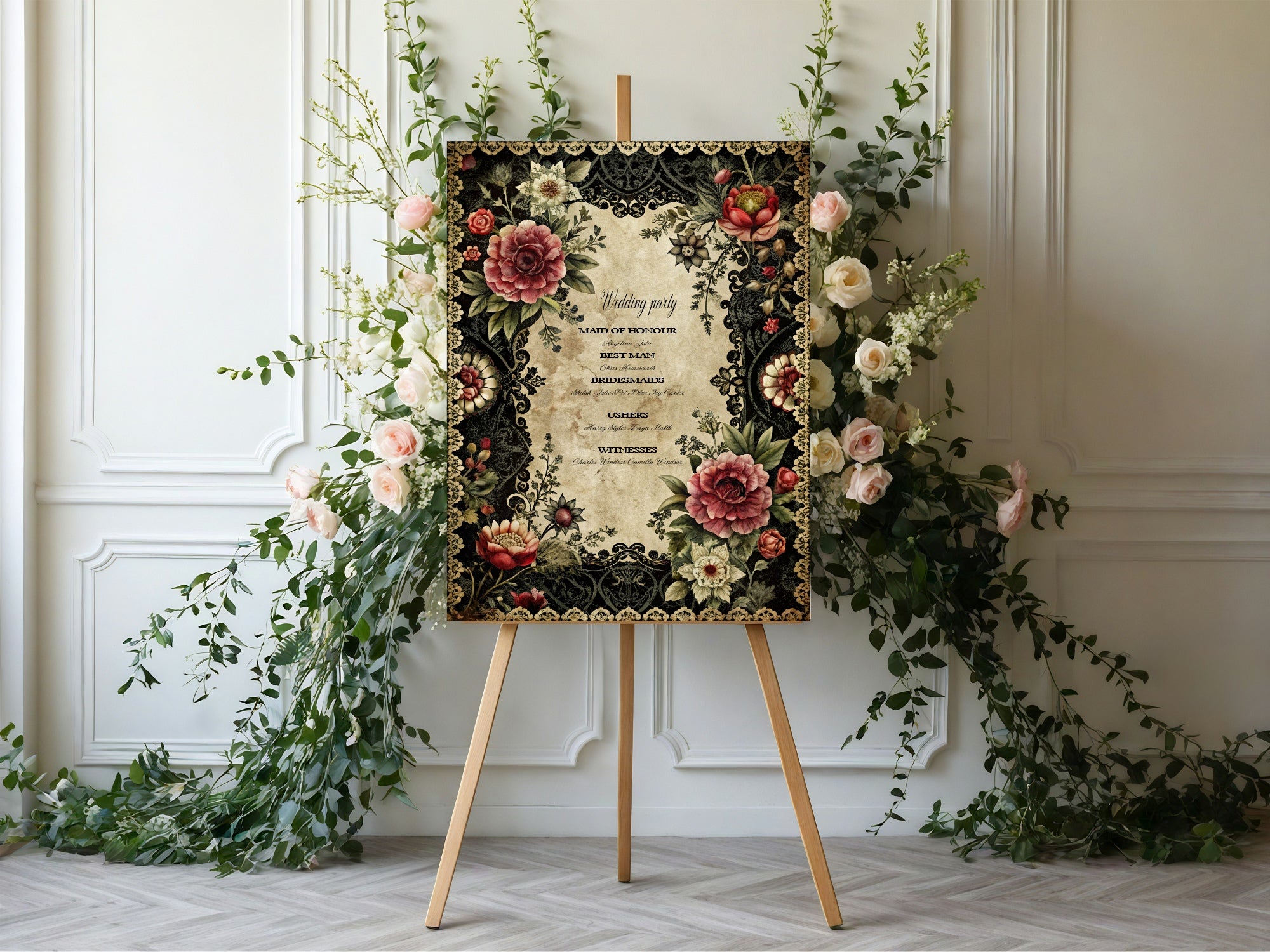 Gothic Engagement Welcome Party Sign | Gothic Floral Frame