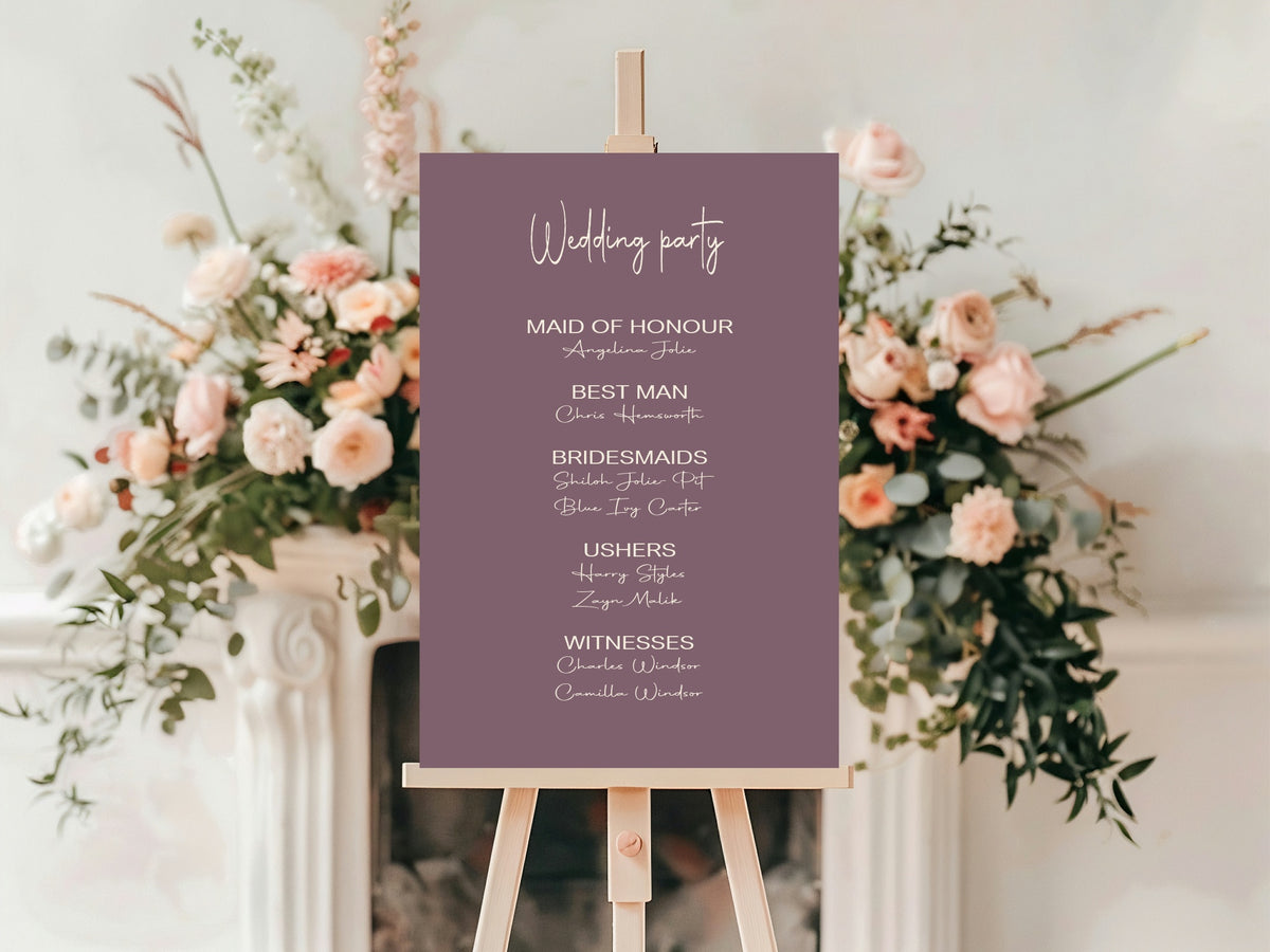 Heather Order Of Service Wedding Party Sign