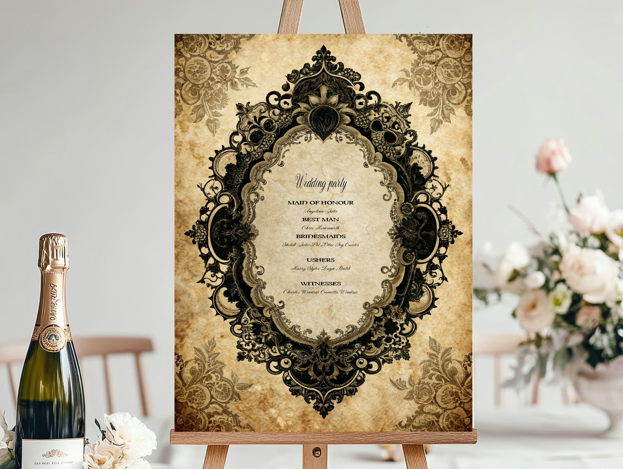 Lace Oval Wedding Party Roles Sign