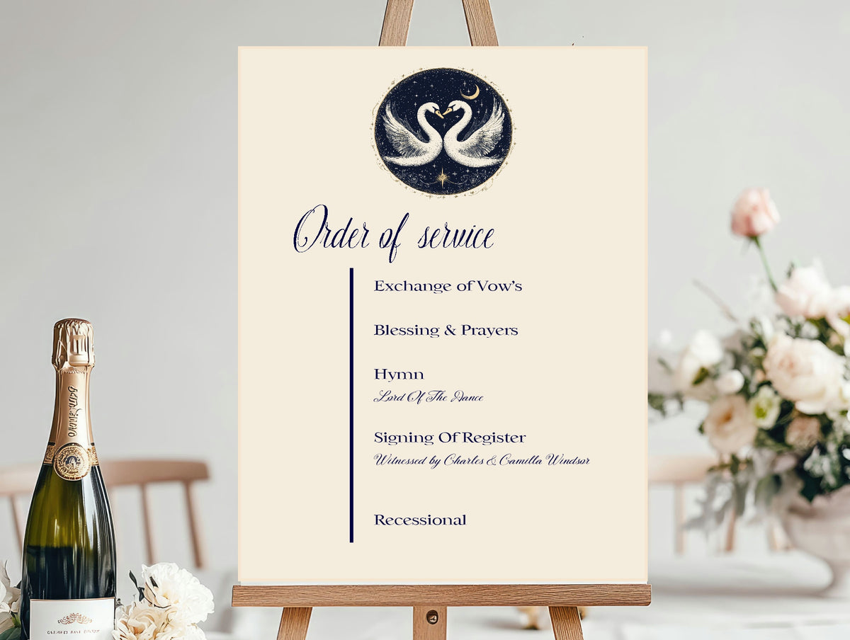 Celestial Swan wedding order of service detail