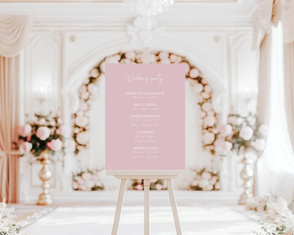 Dusky Pink Wedding Party Sign - List Special Roles - Larosier Prints