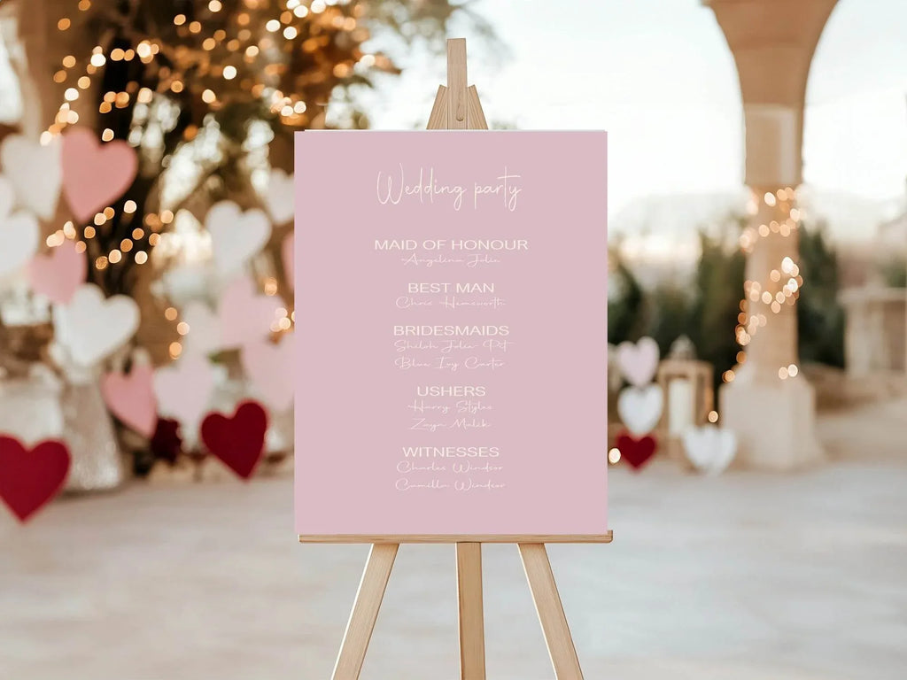 Dusky Pink Wedding Party Sign - List Special Roles - Larosier Prints