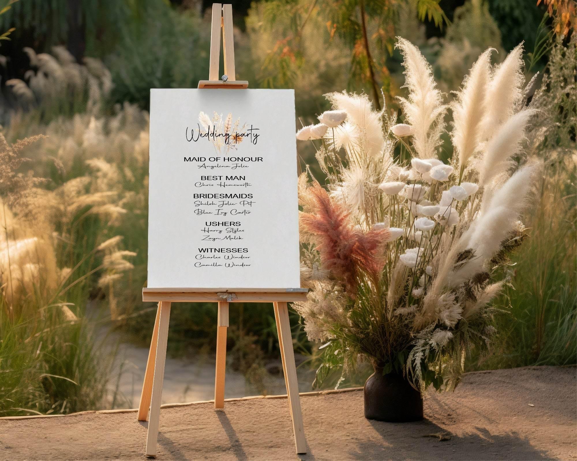 Boho Wedding Party Sign - List Special Roles - Larosier Prints