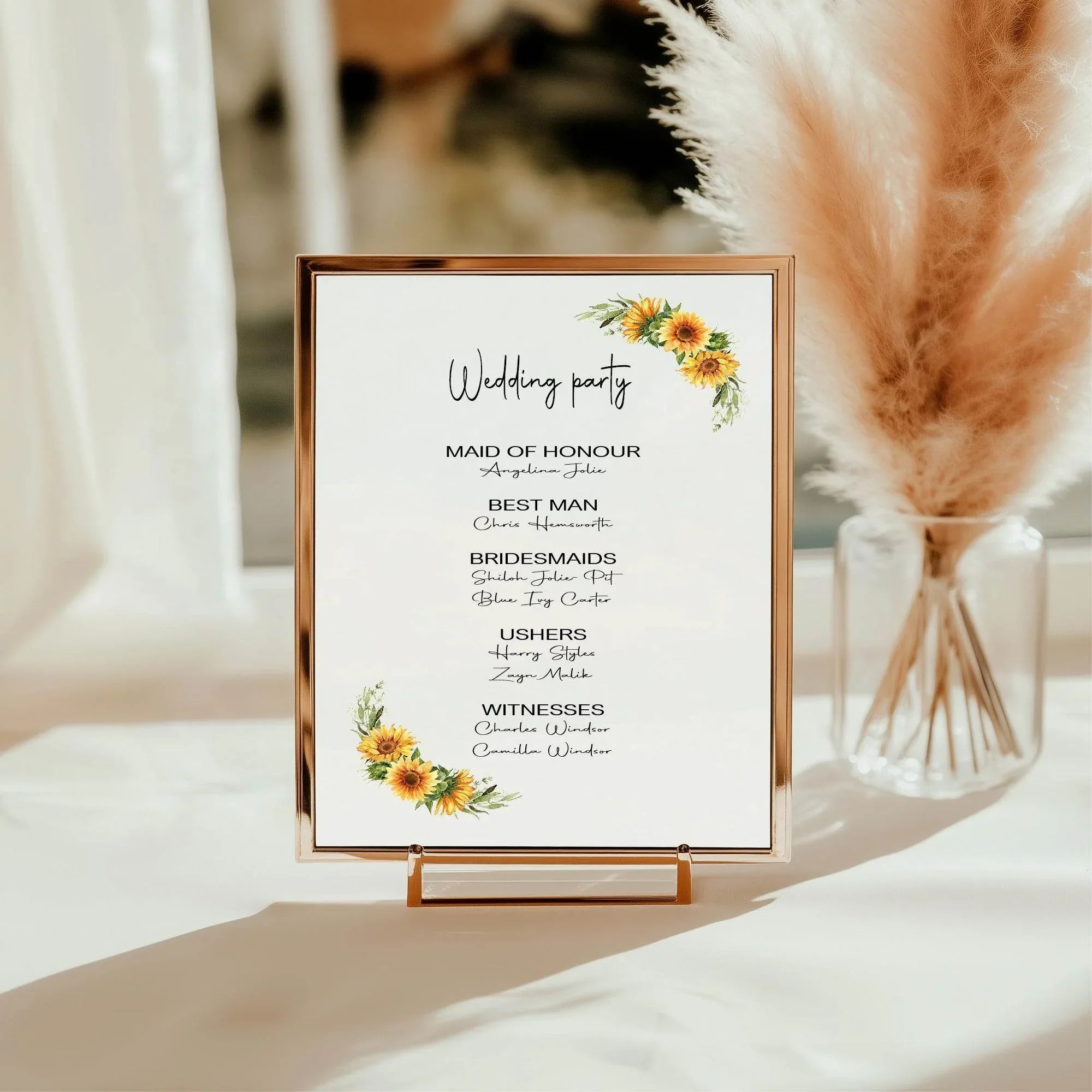 Sunflower Wedding Party Sign - List Special Roles - Larosier Prints