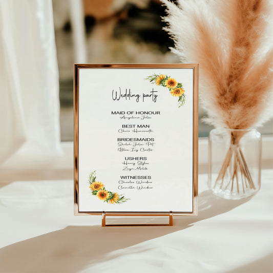 Sunflower Wedding Party Sign - List Special Roles