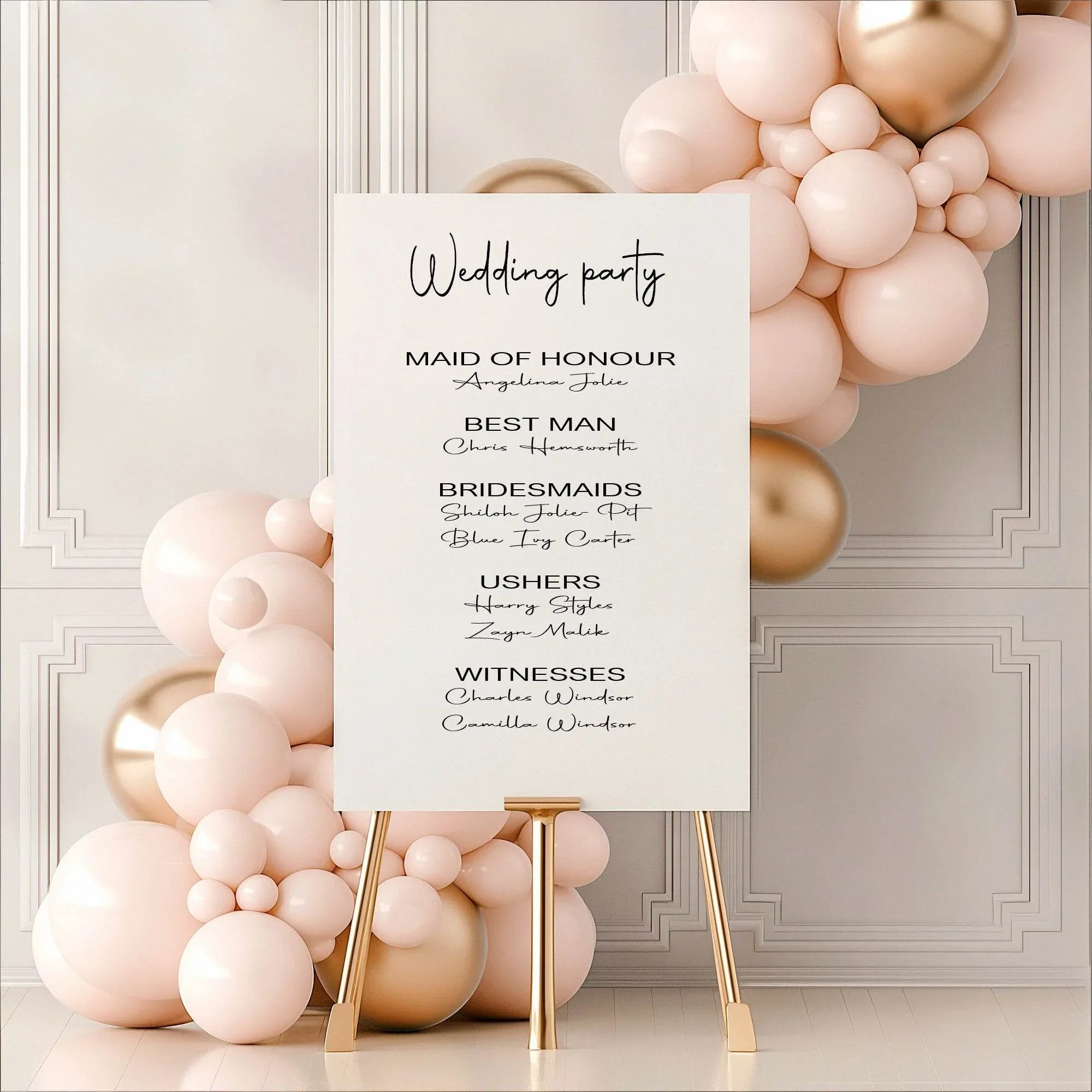 Minimalist Wedding Party Sign - List Special Roles - Larosier Prints