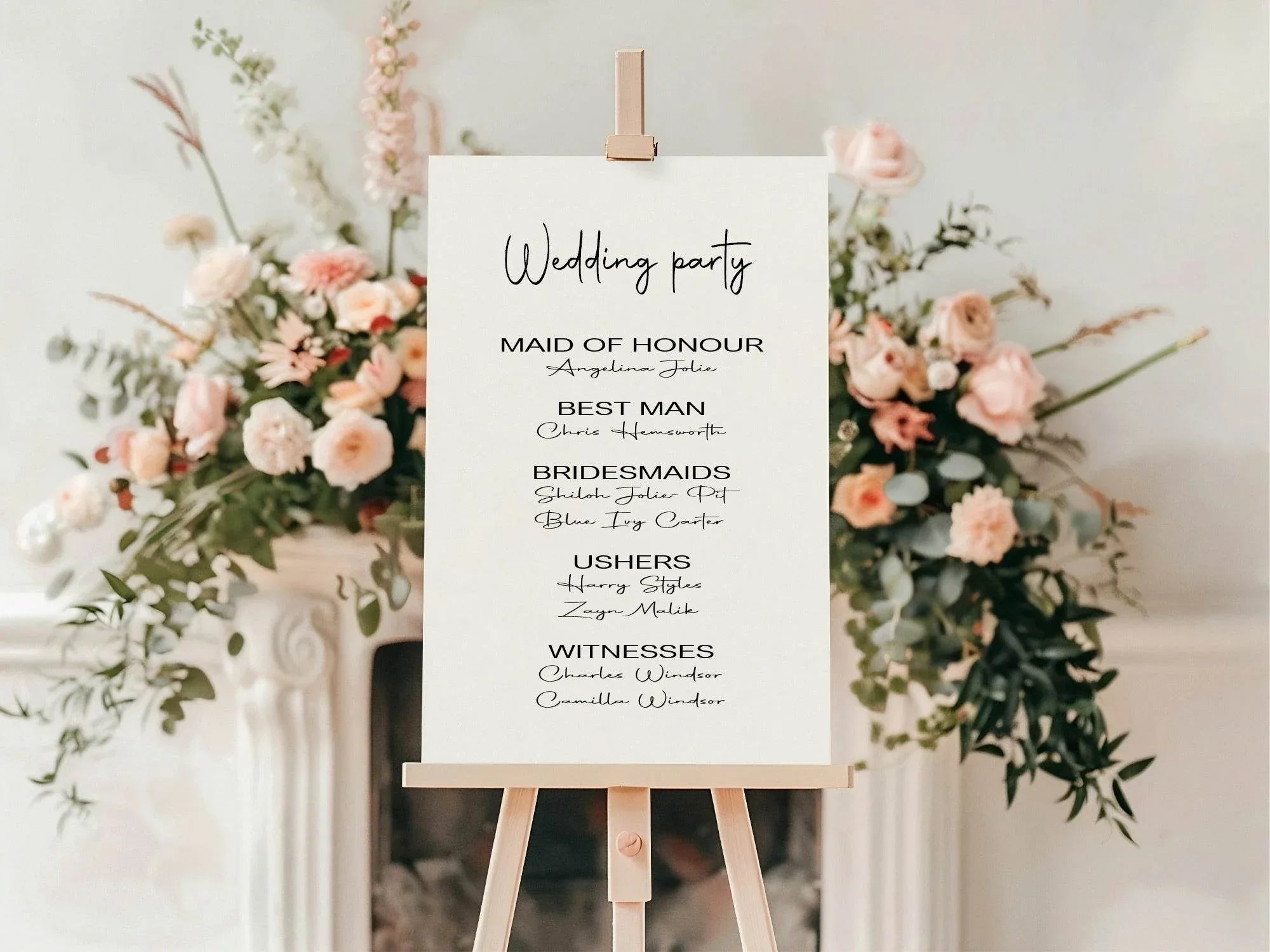 Minimalist Wedding Party Sign - List Special Roles - Larosier Prints