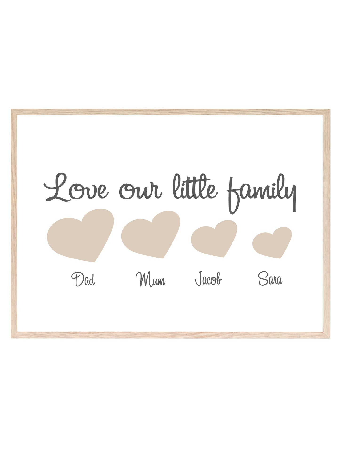 Personalised Love Our Little Family Print | Hearts In A Row | Family & Love Wall Art