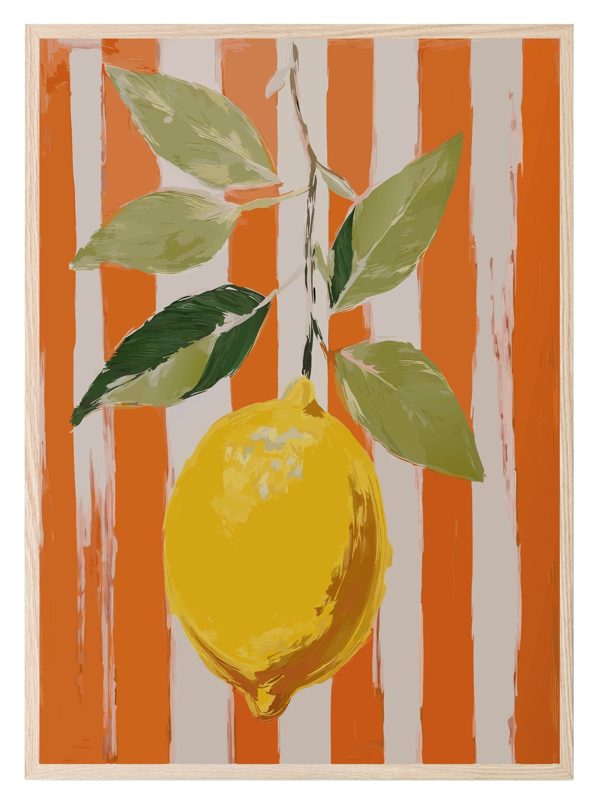 Lemon Print | Contemporary Wall Art | Orange and White