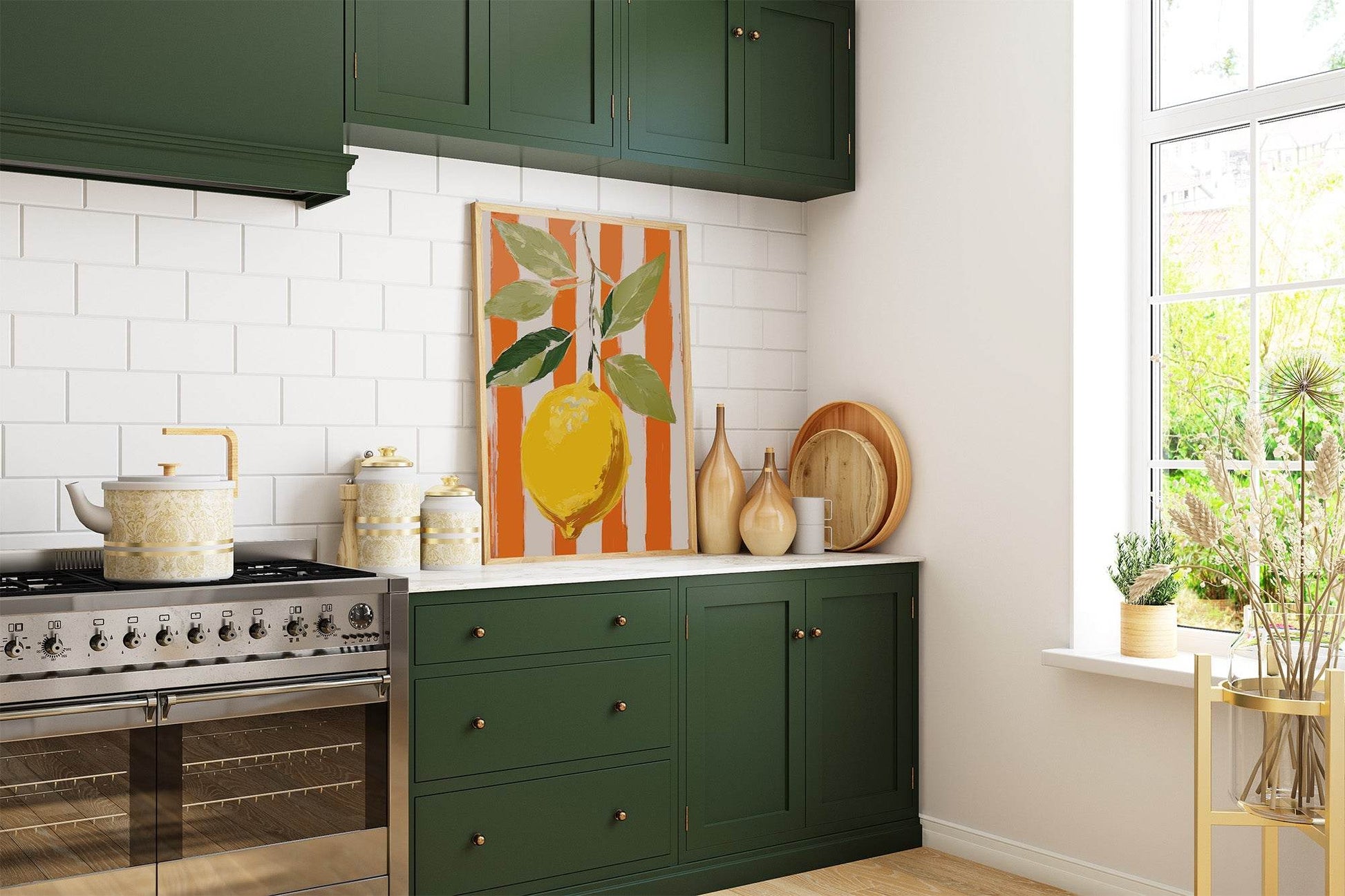 Lemon Print | Contemporary Wall Art | Orange and White