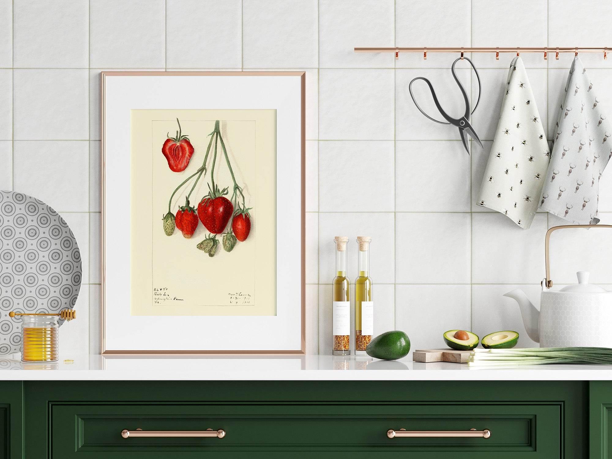 Strawberries Print | Vintage Wall Art | Botanical Fruit Illustration - Larosier Prints