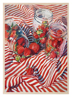 Strawberries in Jars Print | Contemporary Wall Art | Picnic Illustration - Larosier Prints