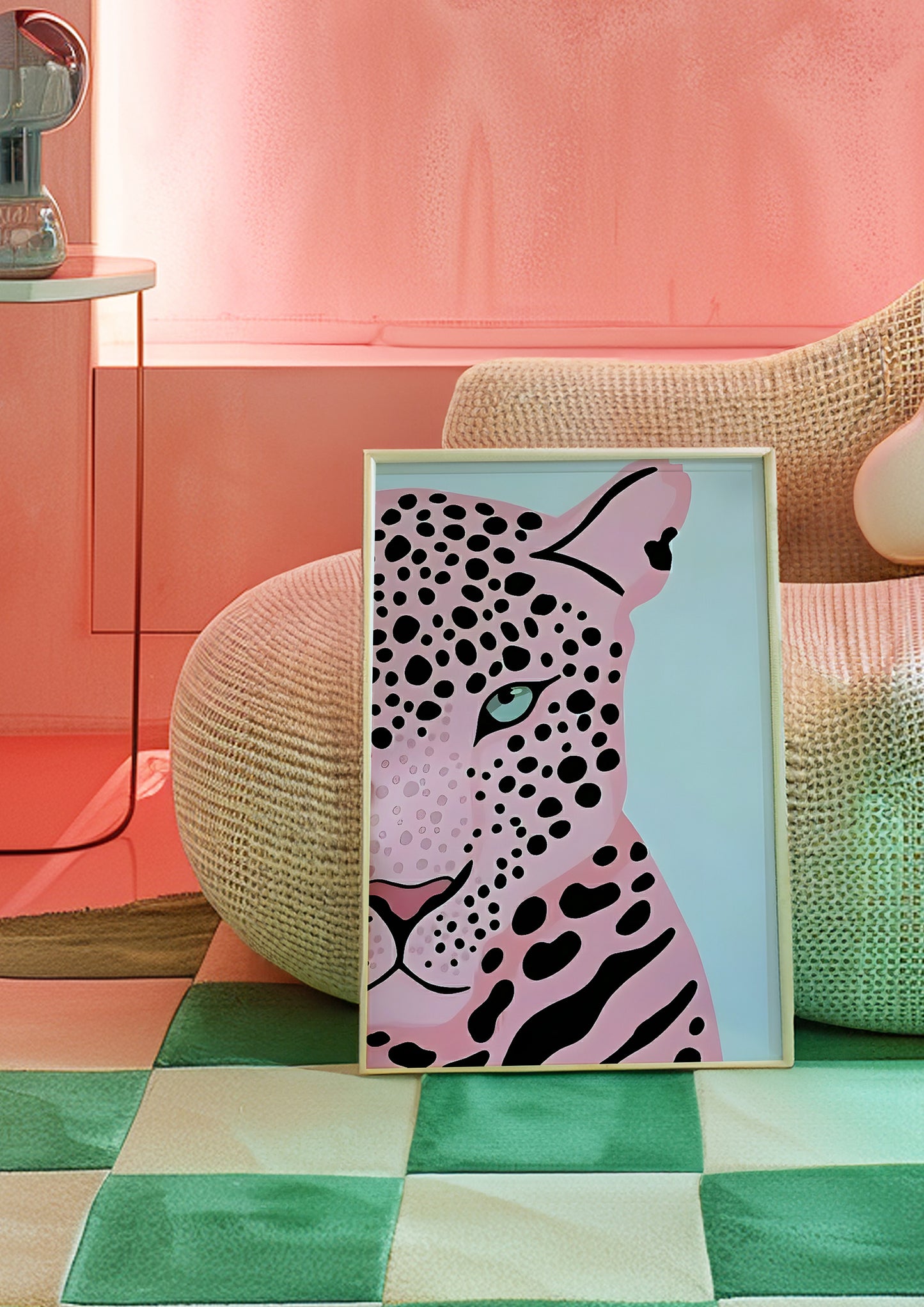Pink Wild Cat Print | Modern Animal Wall Art | Bold Illustration