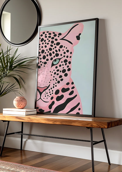 Pink Wild Cat Print | Modern Animal Wall Art | Bold Illustration